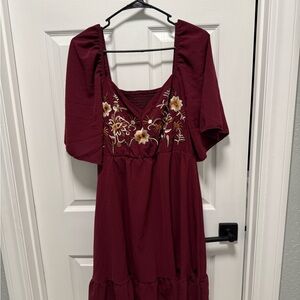 Embroidered Burgundy Dress